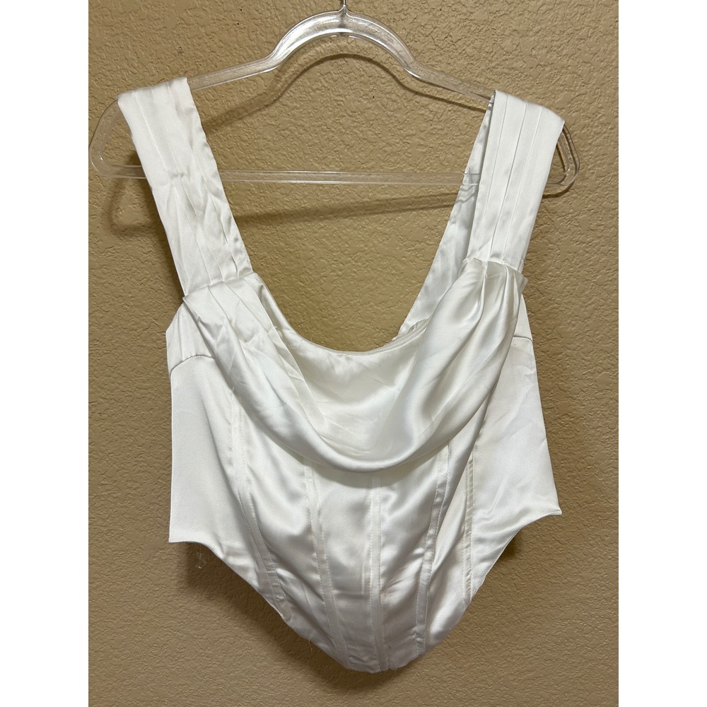 Princess Polly 10 White Satin Cowl medieval Corset Top bustier Zip Back Boned